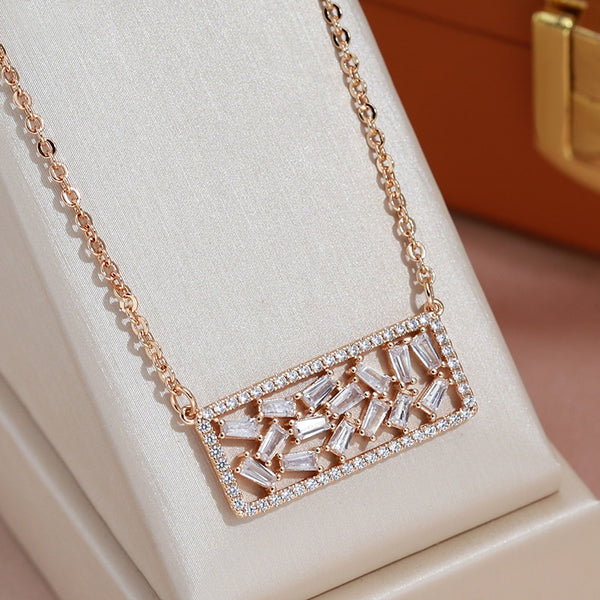 Luxury Full Zircon Square Geometric Pendant Fashion Women Necklace