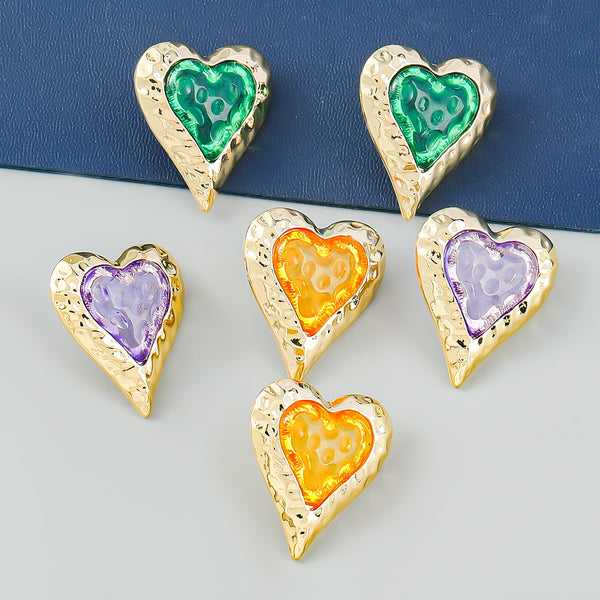 Metallic Clear Candy Resin Heart Shape Geometric Earrings Women