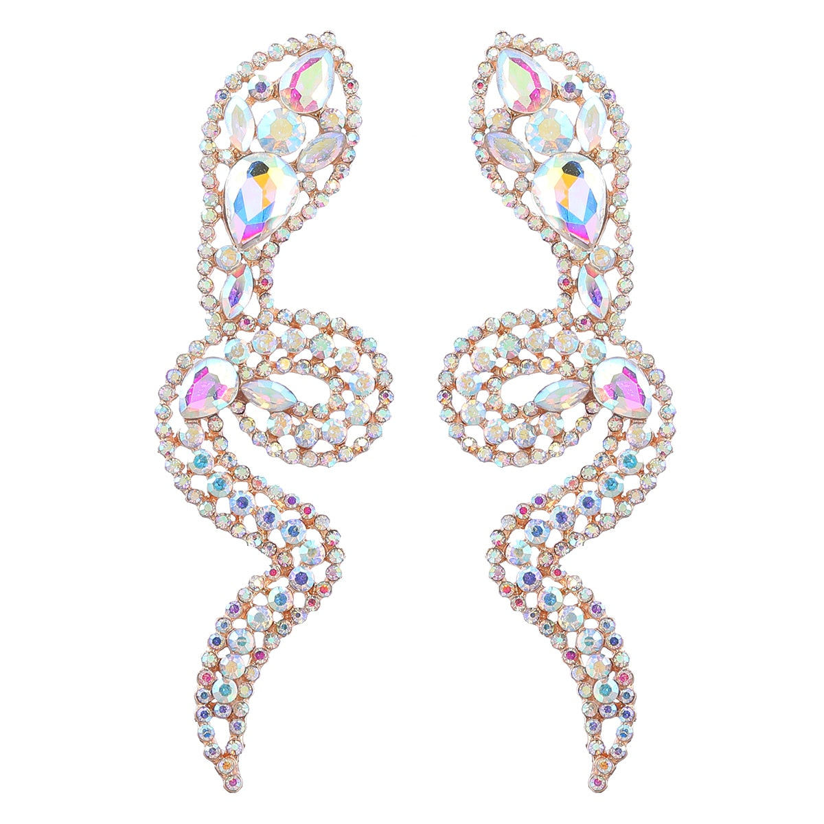 Fashion Metal Green Rhinestone Snake Shaped Earrings Women