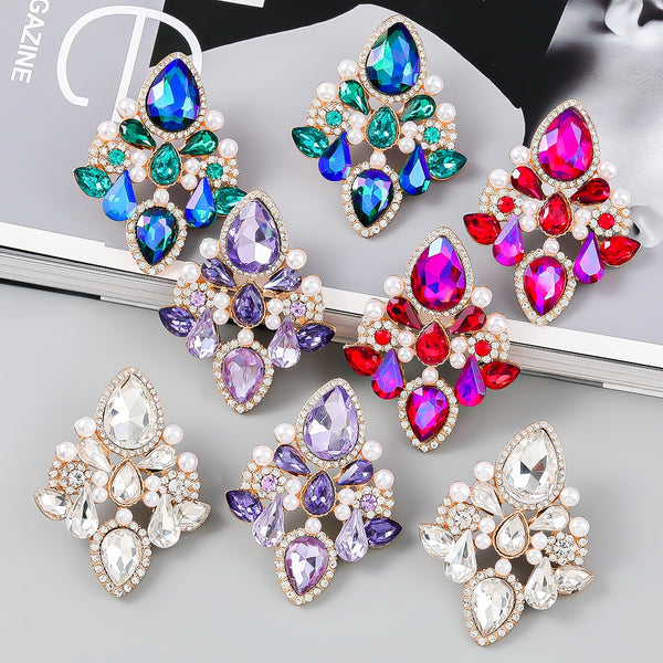 Fashionable Metal Rhinestone Pearl Like Geometric Earrings Women