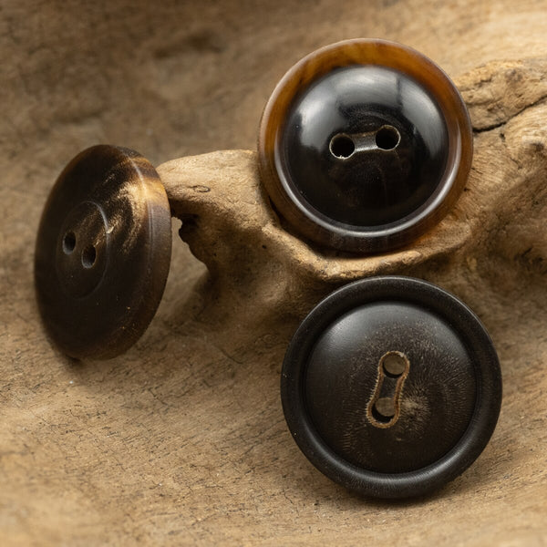 Domed Cute Retro Black 2 Hole Horn Buttons Set