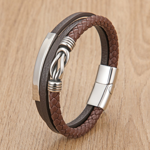 MenLeather Bracelet Stainless Steel Braided Bangle