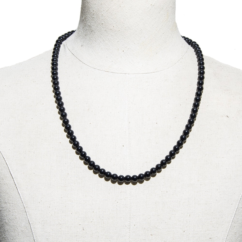 8mm Black Onyx Bead Necklace 10mm Bracelet Set Men and Women