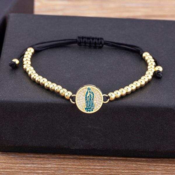 New Design 5 Colors Virgin Mary Handmade Pearl Crystal Zircon Adjustable Bracelet