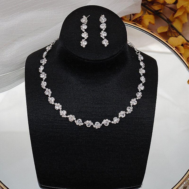 Luxury Color Crystal Inlaid Rhinestone Bridal Wedding Jewelry Set