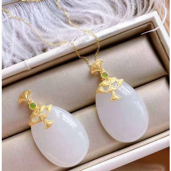 New silver natural Hetian white jade pendant necklace