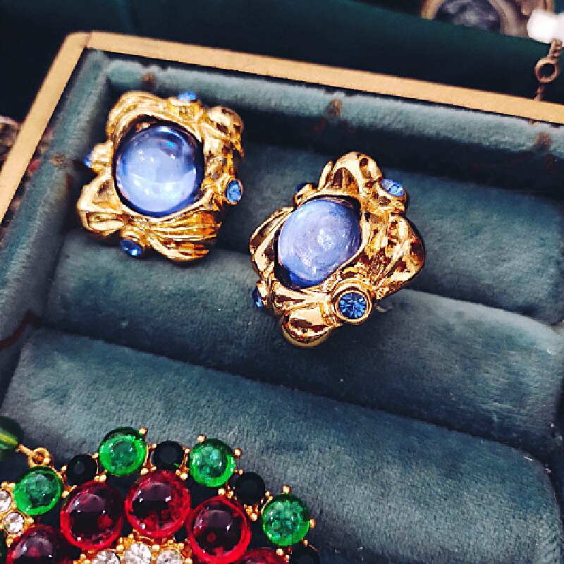 Vintage Baroque Blue Stud Earrings For Women