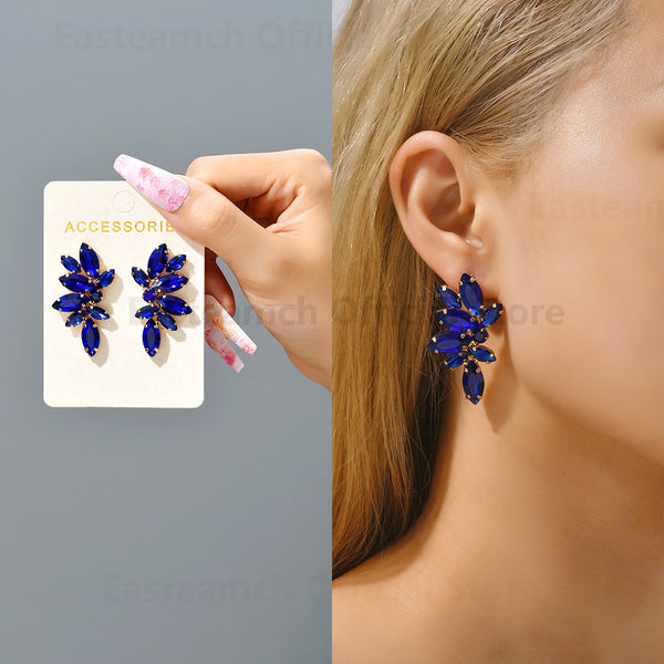 Fashion Geometric Hollow Crystal Big Stud Earrings For Women