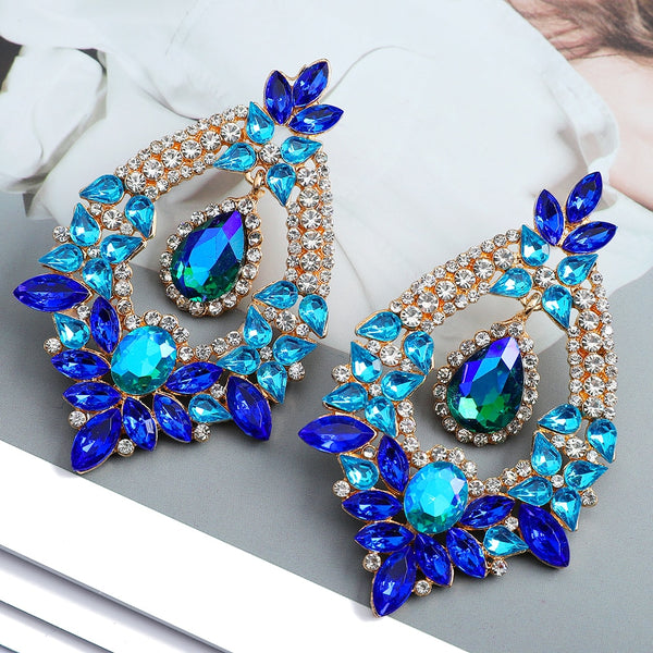 Fashion Classic Geometric Colorful Crystal Big Dangle Earrings For Women