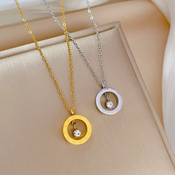 Gold Color Roman Numeric Disc Pendant Necklace For Women