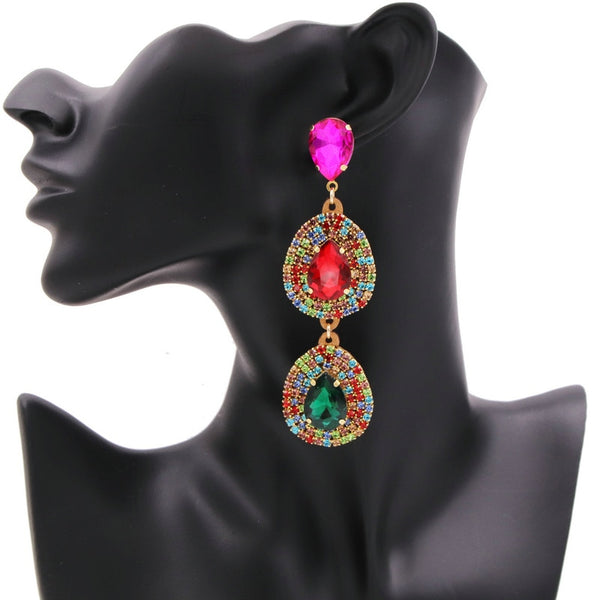 Statement Colorful Rhinestone Earrings For Women Water Drop Earrings