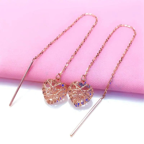 585 purple gold plated 14k rose gold hollow heart-shaped shiny earring for women