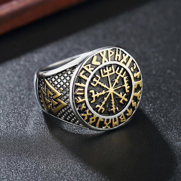 Vintage Viking Stainless Steel Compass Ring Men's Viking Valknut Ring