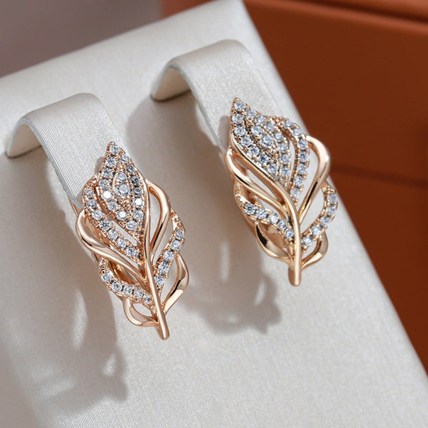 Luxury Full Zircon Hollow Leaf Drop Earrings