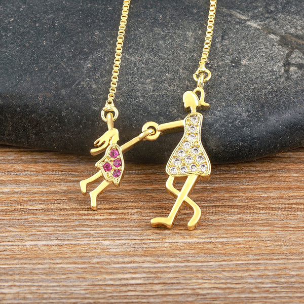 Exquisite Gold Plated Mom Daughter Necklace Girl Boy Pendant Chain