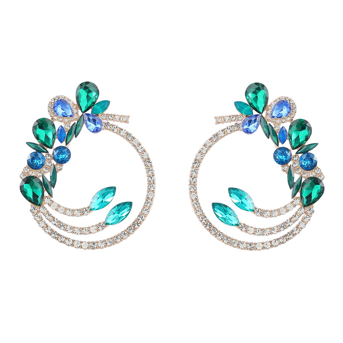 Fashion Metal Rhinestones Multi-layer Flower Round Earrings for Women