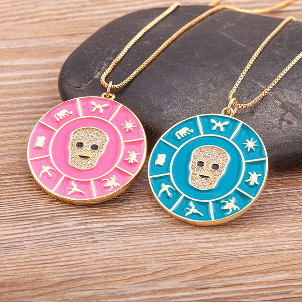 New Design Enamel 4 Colors Skeleton Shape Round Pendant