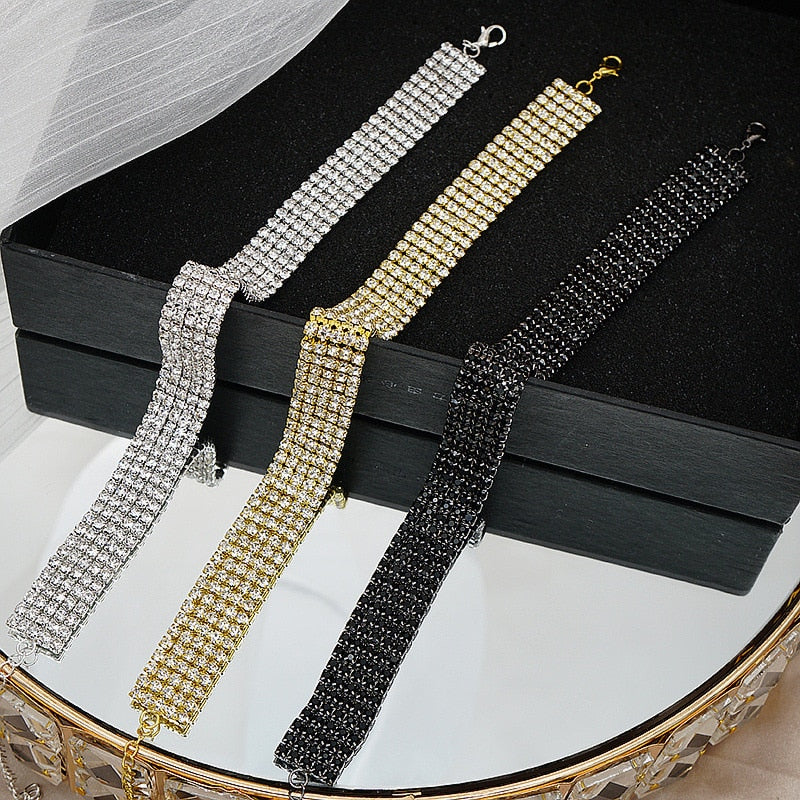 Simple Black Gold Silver Color Crystal Choker Necklaces for Women