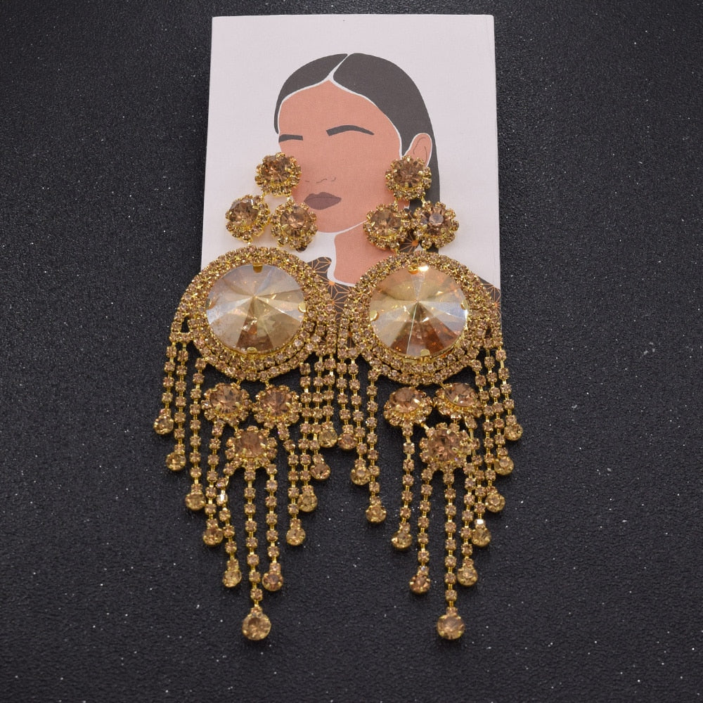 13.5cm Jewelry Statement Earrings Big Tassel Earrings Ladies Street Style Rhinestones Gifts