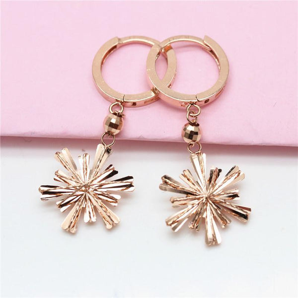 585 Purple Gold Plated 14K Rose Gold Shiny Irregular Flower Earrings for Women