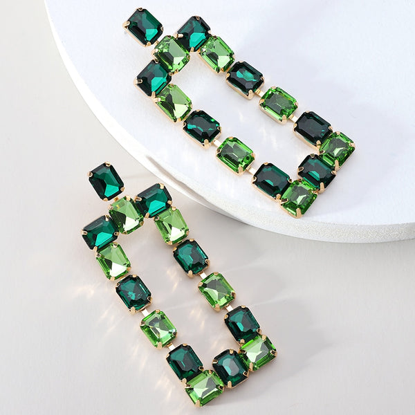 Vintage Multicolored Glass Rectangle Long Dangle Drop Earrings For Women