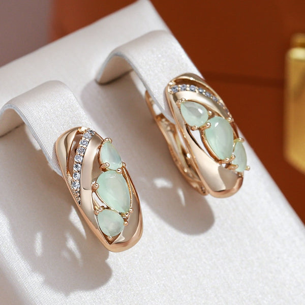 Geometric Drop Shape Mist Green Zircon English Earrings for Women