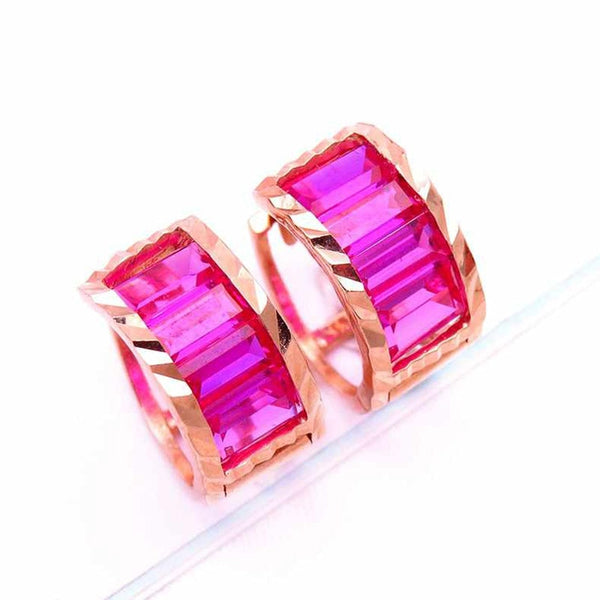 New 585 purple gold geometric pink gemstone earrings for women