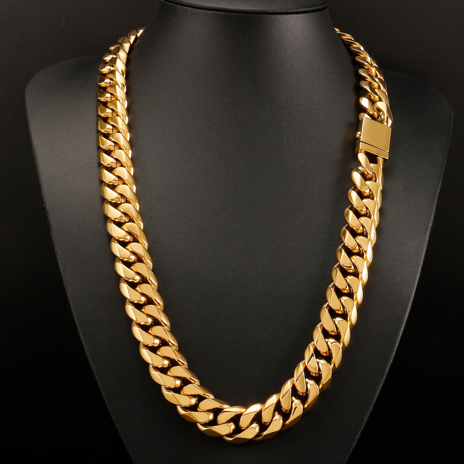 16mm Golden Miami Curb Cuban Link Chain for Men Women