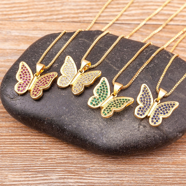 New Korean Fashion Necklace Women Crystal Shine Zircon Butterfly Pendant