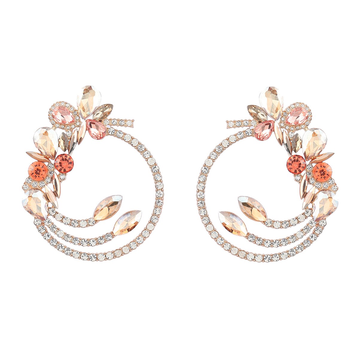 Fashion Metal Rhinestones Multi-layer Flower Round Earrings for Women