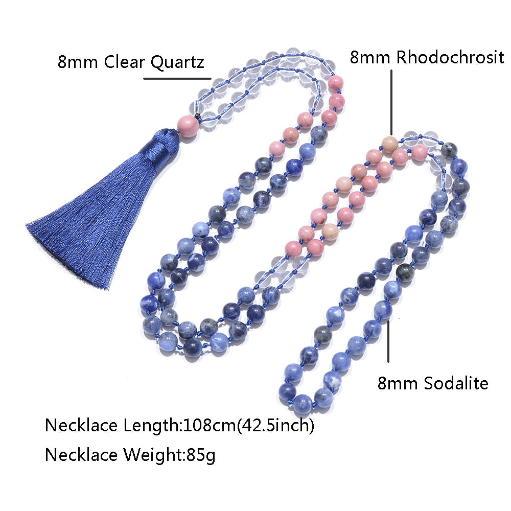 8mm Sodalite Rhodolite Beads Knotted 108 Mala Necklace