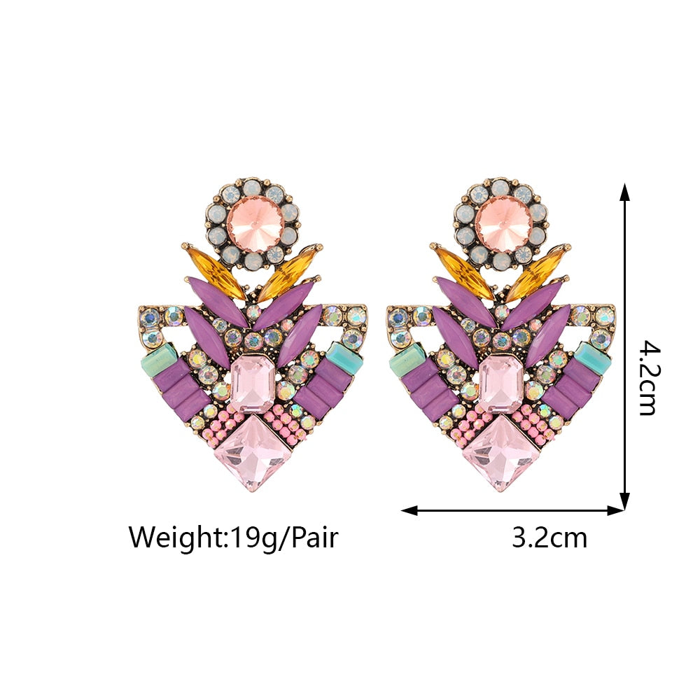 Creative Design Sunflower Flower Geometric Crystal Dangle Earring