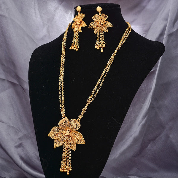 Dubai Gold Plated Jewelry Set For Women Indian Earring And Necklace