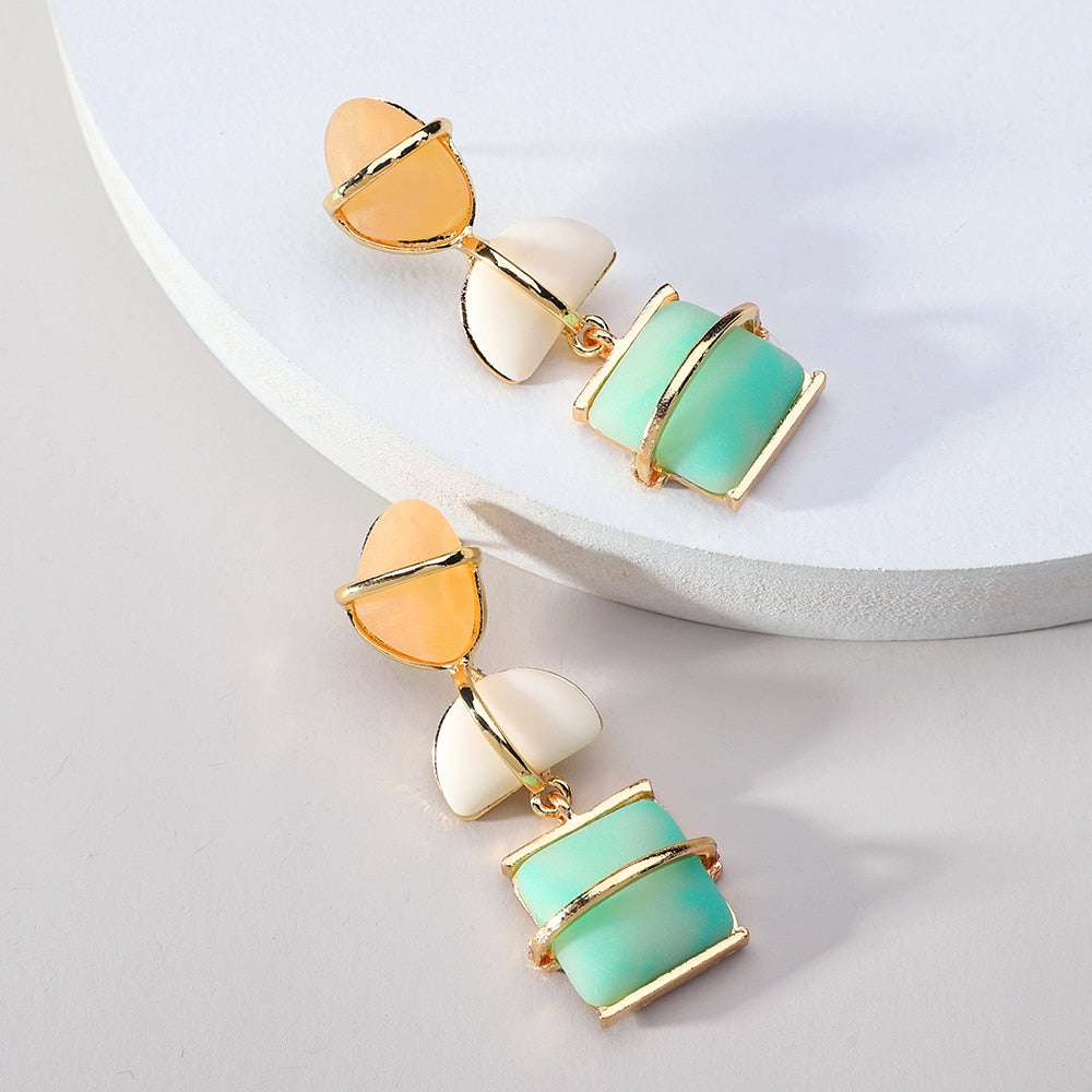 Modern Fashion Natural Stone Geometric Long Hanging Dangle Earrings For Women