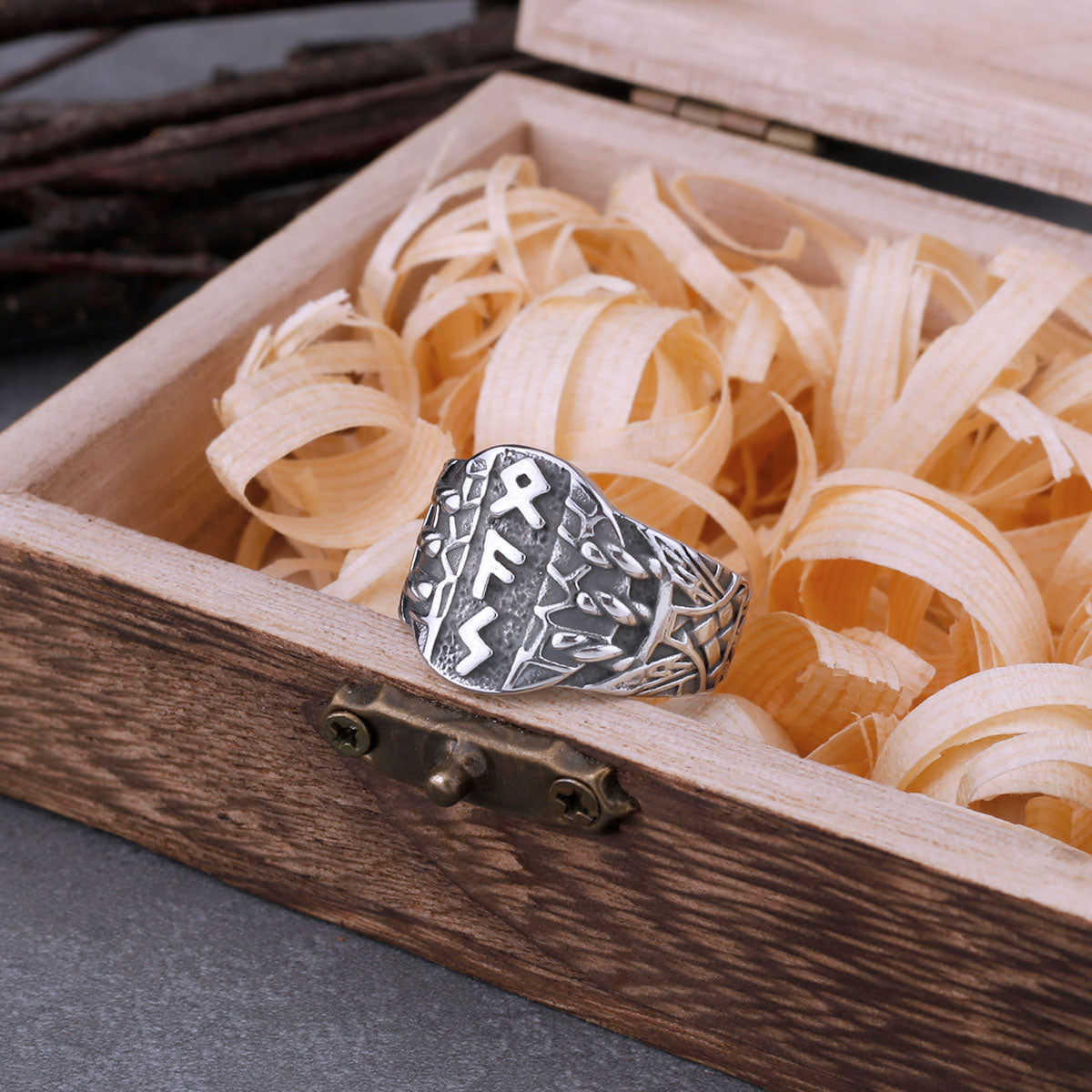 Stainless Steel Virgin Odin Rune Ring Men‘s Retro Nordic Totem Punk Celtic Knot Ring