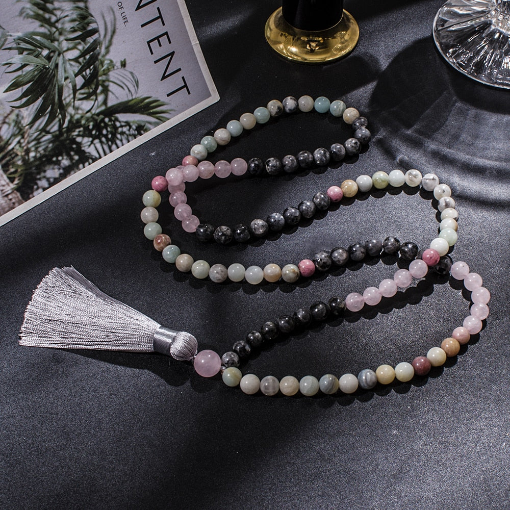 8mm Amazonite Rose Quartz Labradorite Beaded 108 Mala Necklace Set