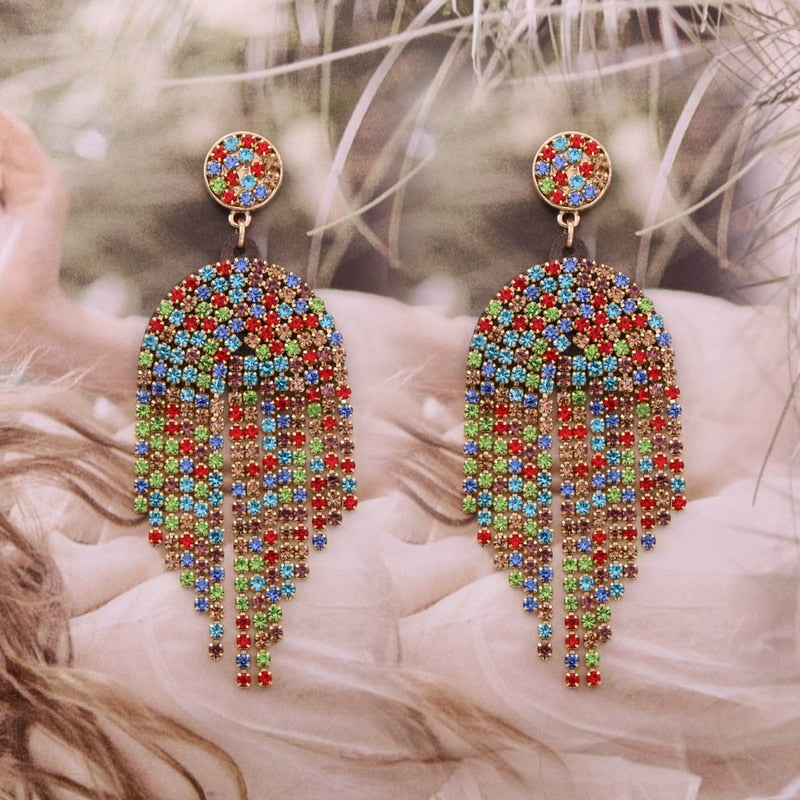 Colorful Rhinestones Water Drop Earrings Large Drop Earrings For Women