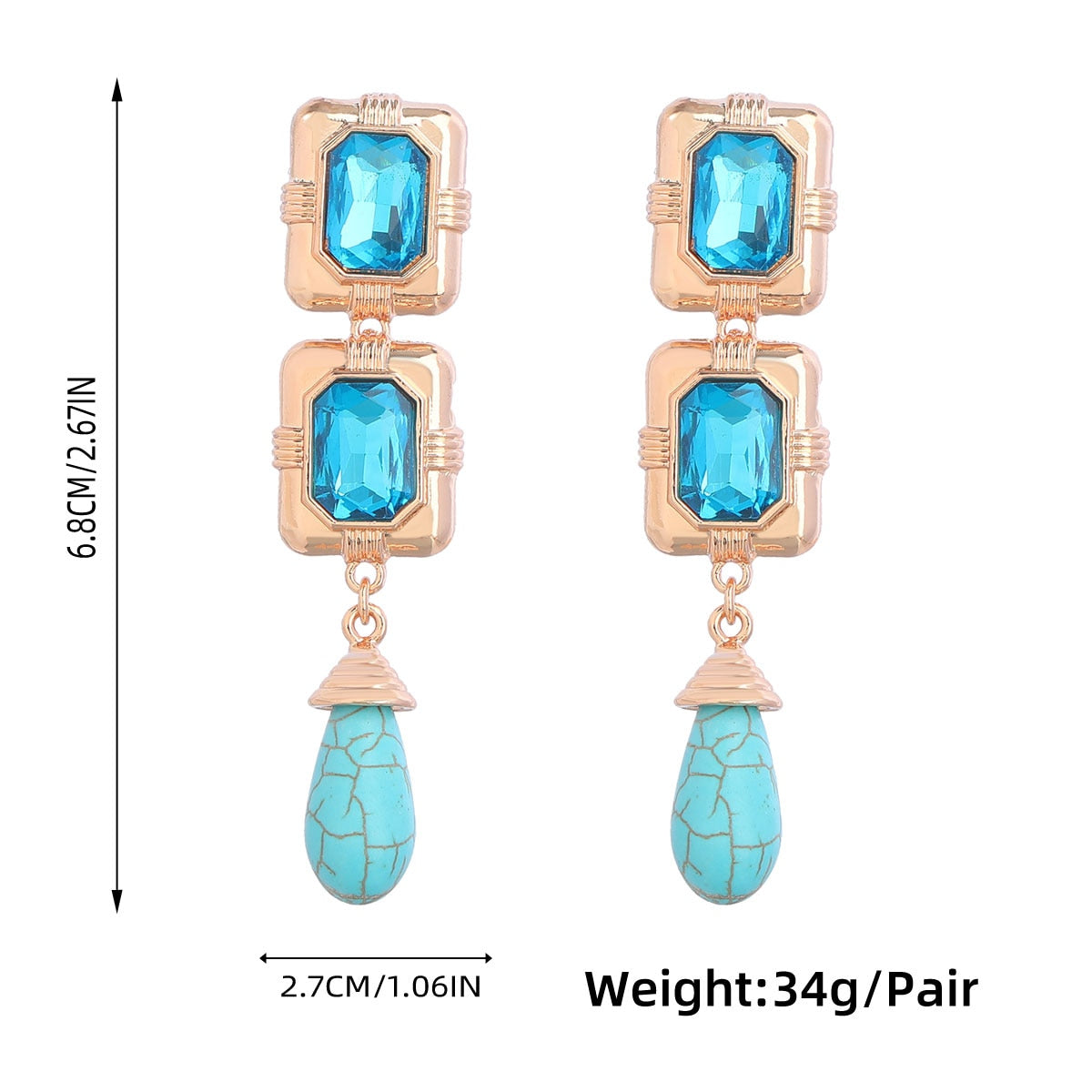 Fashion Metal Square Stone Geometric Earrings Women