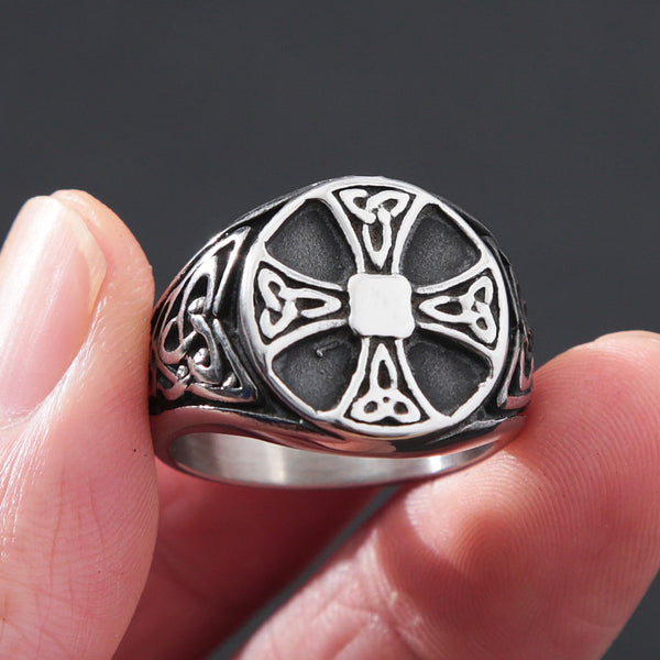 Vintage Norse Viking Ring Men Stainless Steel Cross Viking Celtics Knot Ring