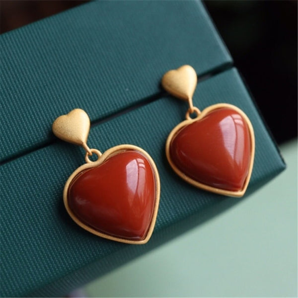 Original new in inlaid Southern Rubellite Heart-shaped Earrings for Women