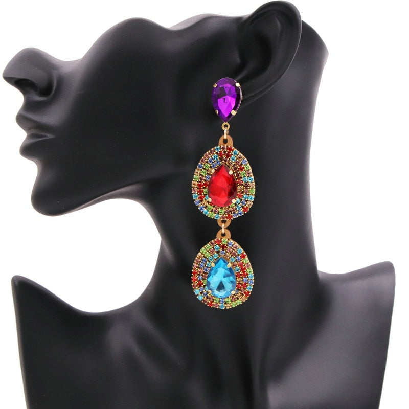 Statement Colorful Rhinestone Earrings For Women Water Drop Earrings