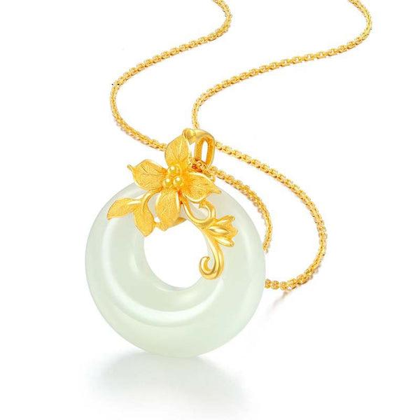 Natural Hetian jade round necklace pendant