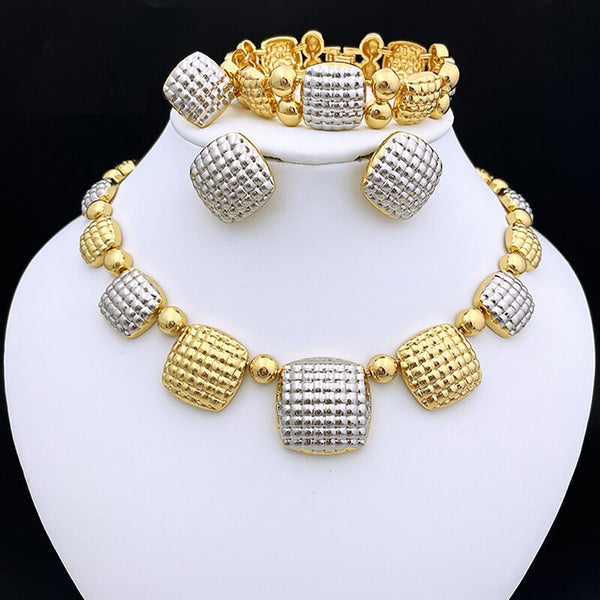 African Gold Plated Dubai Jewelry Set Necklace And Earrings For Women