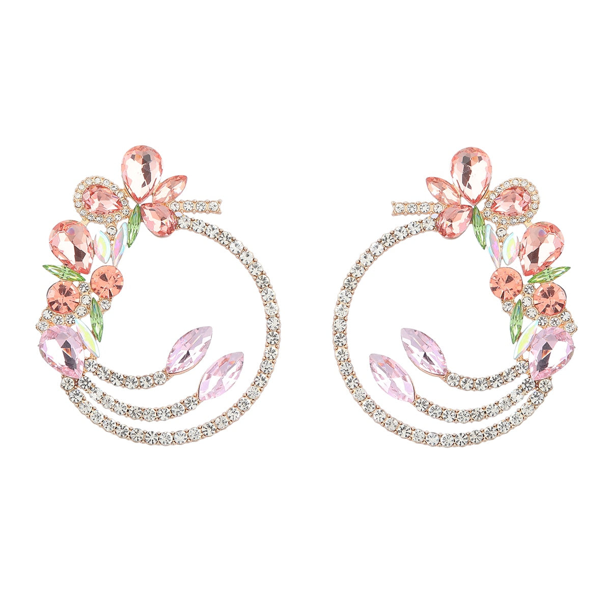 Fashion Metal Rhinestones Multi-layer Flower Round Earrings for Women