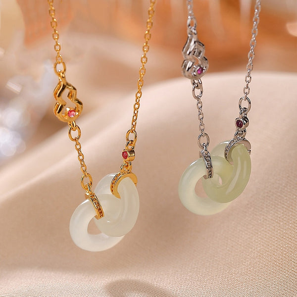 Classic new natural hetian jade gourd double round pendant necklaces