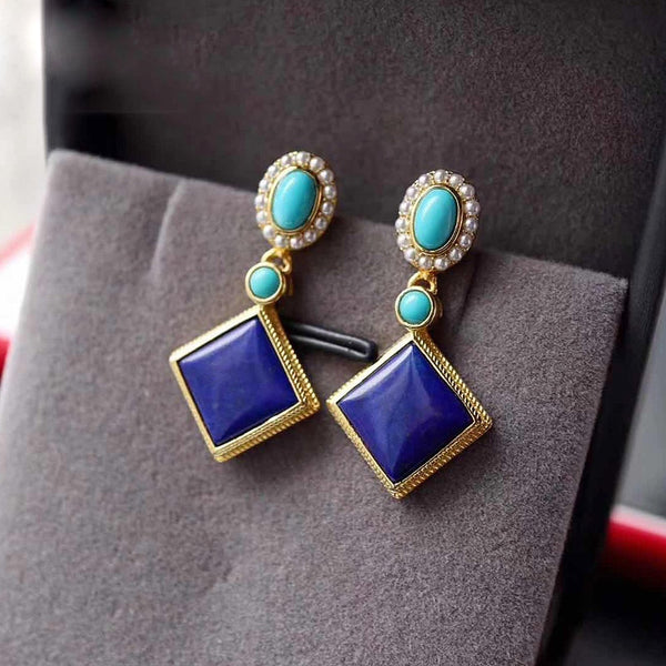 New in square lapis lazuli earrings for women