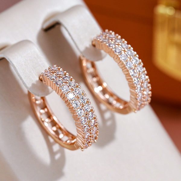 Square Hollow Double Zircon Women Hoop Earrings