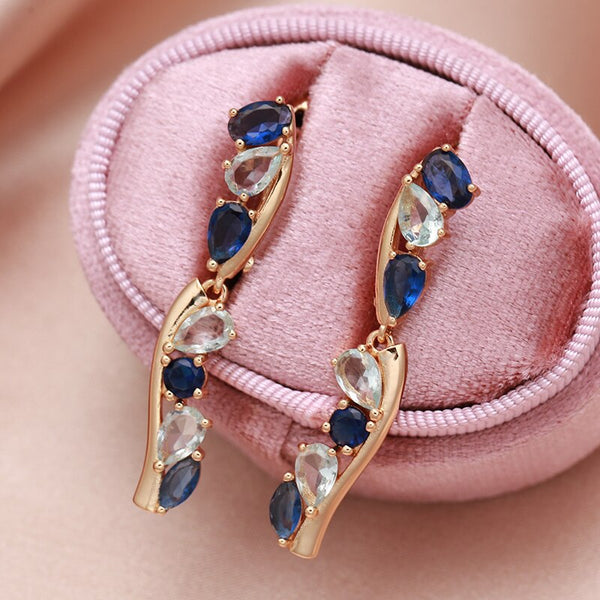 New 585 Rose Gold Blue Zircon Earrings