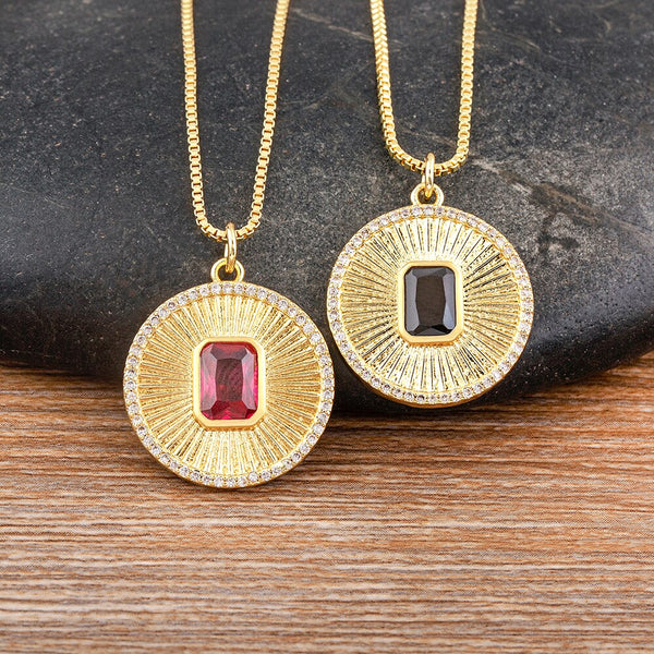 New Fashion Round Shape 4 Colors Zircon Jewelry Pendants Necklaces For Women