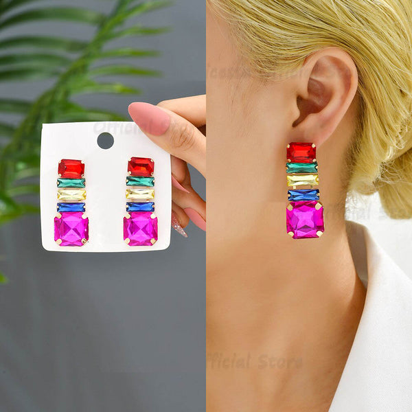 Modern Trendy Colorful Sparkly Glass Dangle Earrings For Women